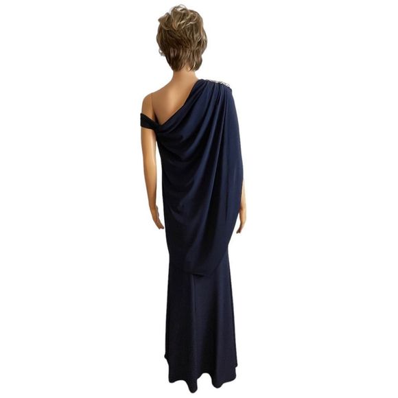 FINAL DROP! Betsy Adam One Shoulder / Cold Shoulder Cape Gown - Picture 8 of 13